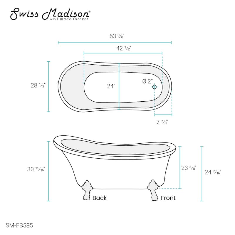 Caché Single Slipper, Clawfoot Soaking Acrylic Bathtub
