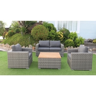 Miami 4-Piece Patio Seating Rattan Wicker Love Seat Set With Olefin Cushions And Coffee Table Outdoor - Grey