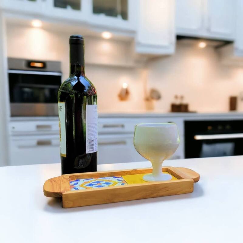 Olive wood Serving Tray with Ergonomic Handles, Alhambra Design