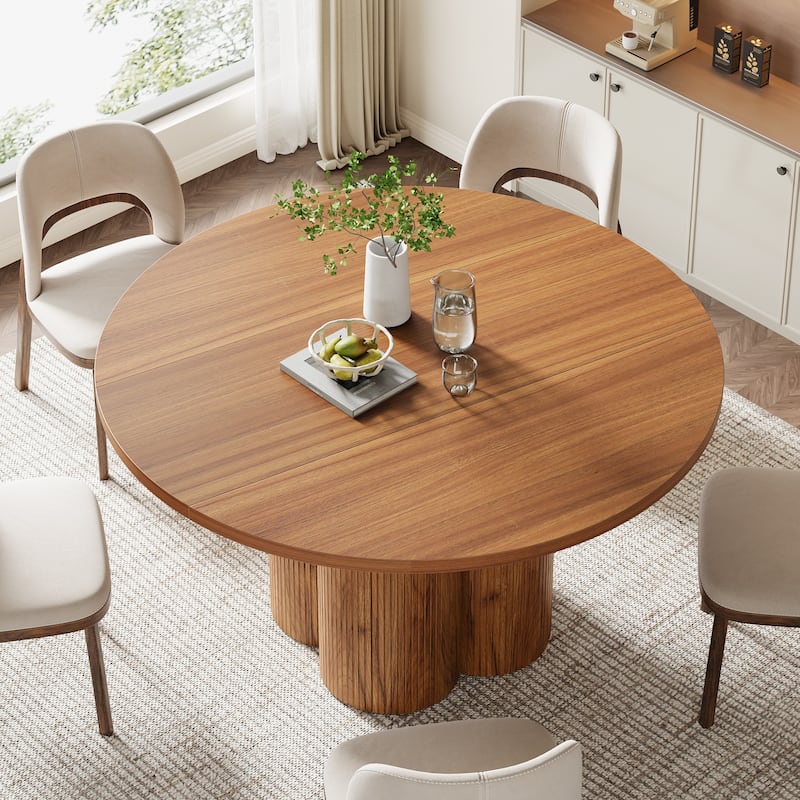 47 Inches Round Dining Table, Wood Kitchen Table with Fluted Base - 47.24"D x 47.24"W x 29.52"H