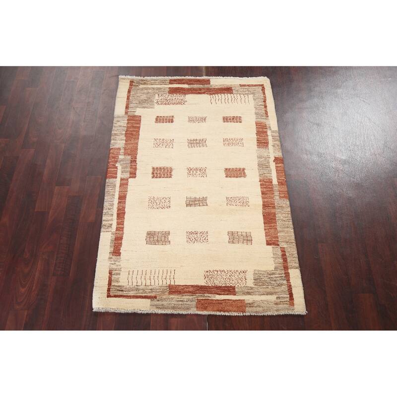 Wool Geometric Gabbeh Kashkoli Oriental Area Rug Hand-knotted Carpet - 3'5" x 5'3"