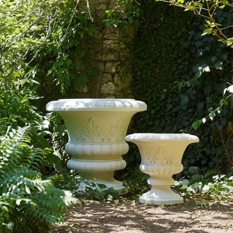 Magnesia Urn Planter Ornate Classic Design (Set of 2) - 20", 15" Ivory - 22" x 22" x 20"