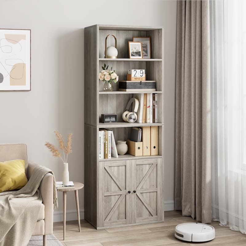 71.4" Tall Bookshelf, 4-Tier Bookcase, Book Shelf, Open Storage Shelf with Doors