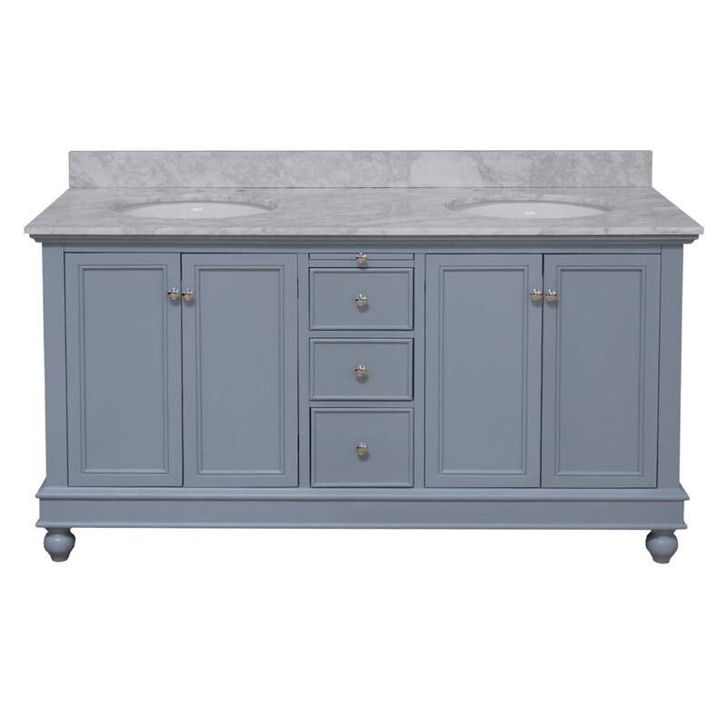KitchenBathCollection Bella 60" Double Bathroom Vanity with Carrara Marble Top