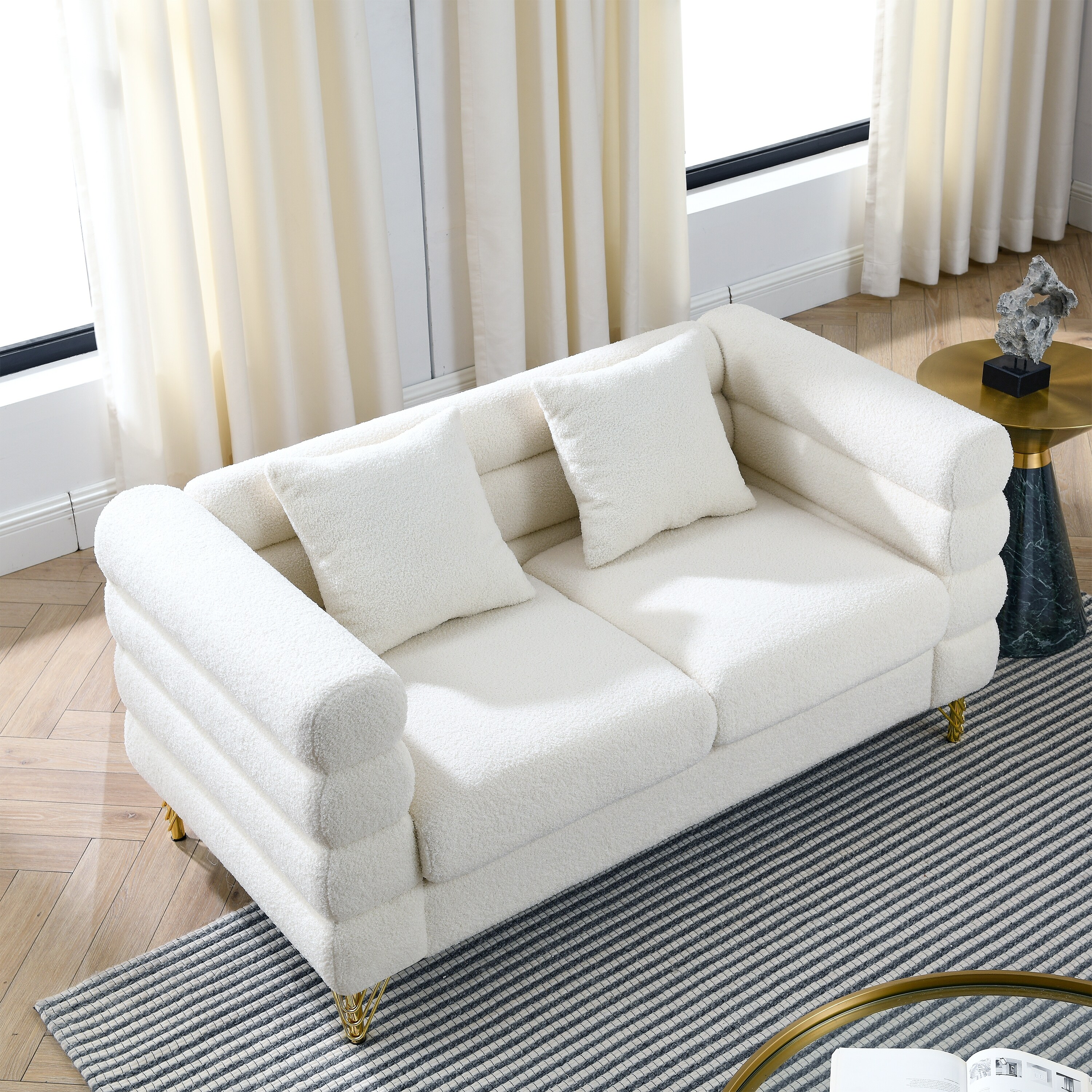 Teddy Upholstered Sofa Set with Pillows Removable Cushions and Chic Metal Legs Bed Bath Beyond 39015807