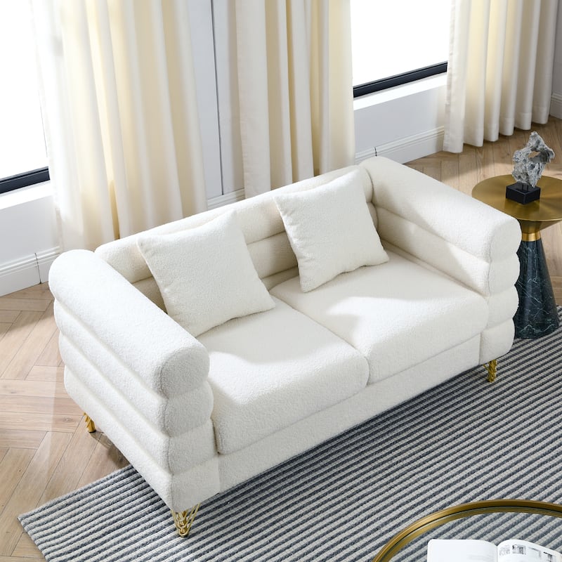 Two-Person Sofa with Art Deco Design and Gold Legs for Living Room or Guest Room