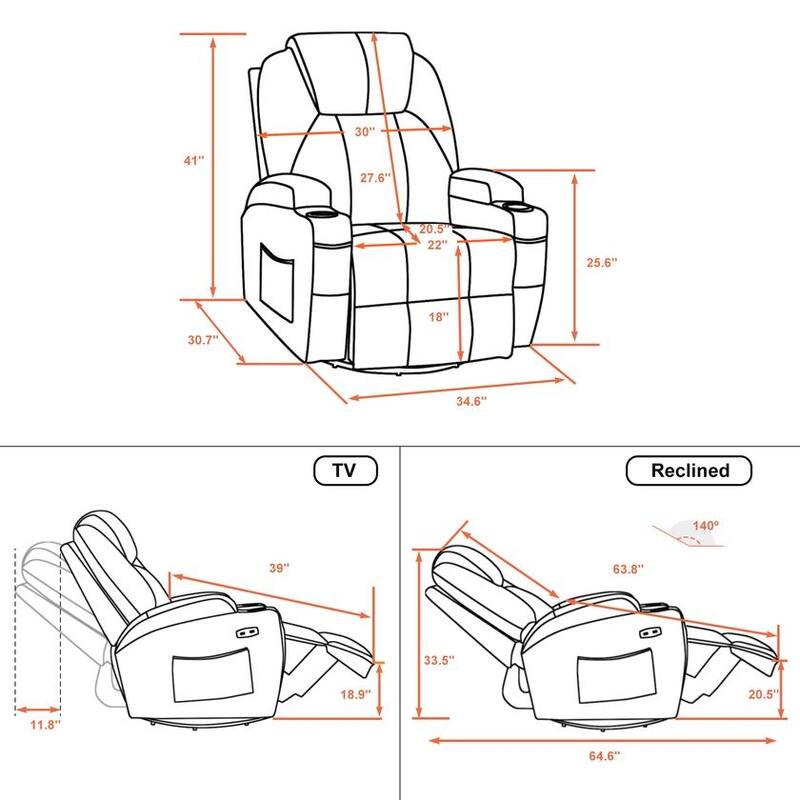 MCombo Manual Swivel Glider Rocker Recliner Chair with Massage and Heat, Faux Leather 8031