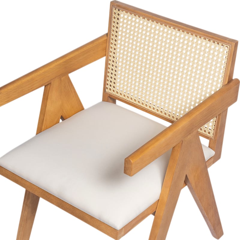 Farmhouse Rattan Dining Chairs Set of 2, Upholstered Armchairs with Backrest, Kitchen Side Chairs with Solid Wood Frame