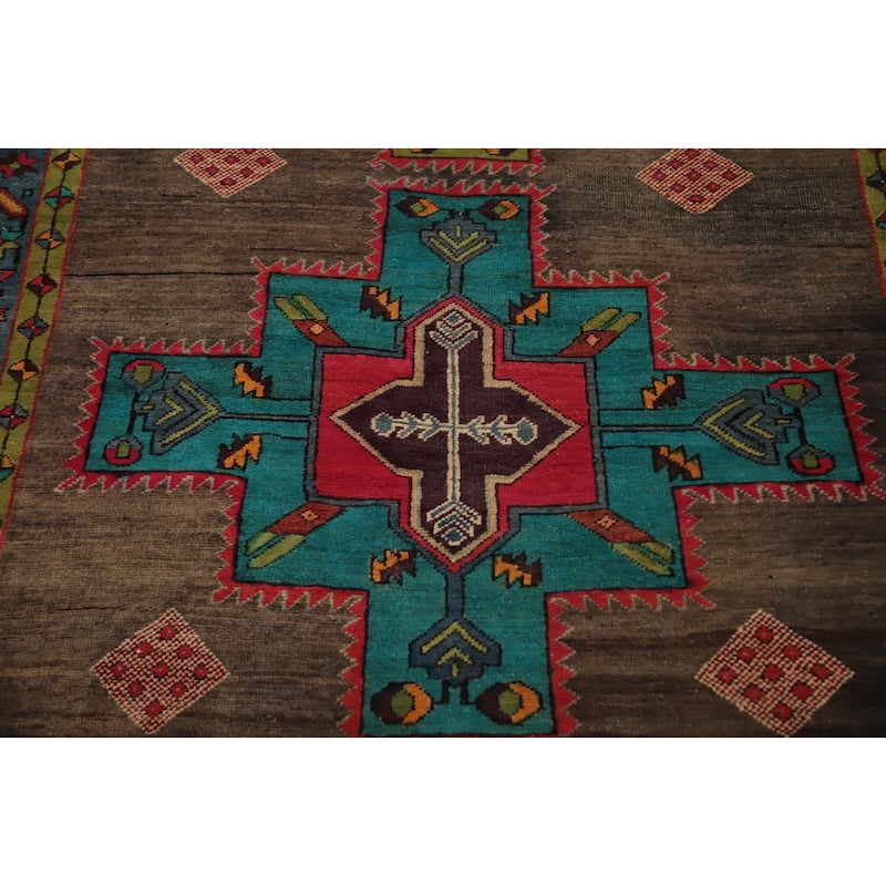Hand Knotted Oriental 100% Wool Carpet Traditional Tribal Brown Heriz Area Rug - 10' 8'' X 4' 7''