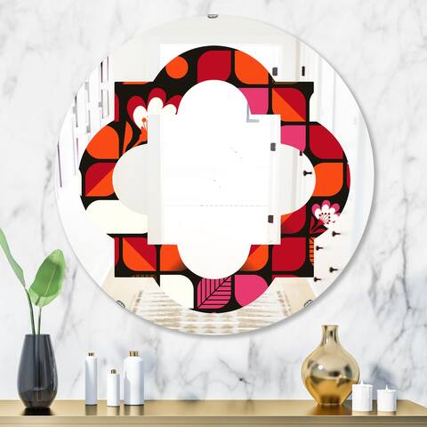 Designart 'Geometric Retro Flower Design I' Printed Modern Round or Oval Wall Mirror - Quatrefoil