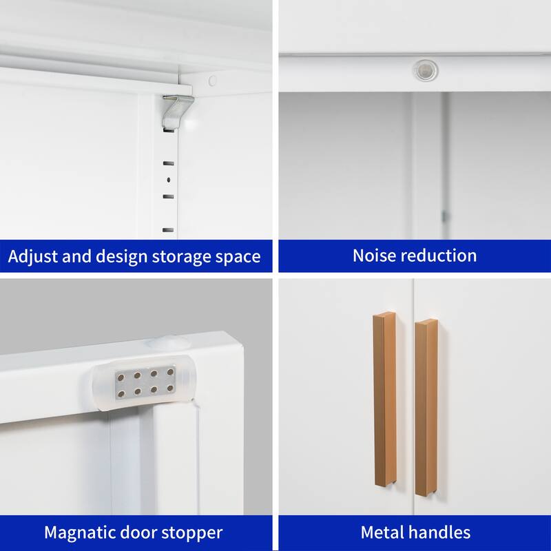 Metal Storage Cabinet with 2 Doors and 2 Adjustable Shelves, Steel Lockable Garage Storage Cabinet
