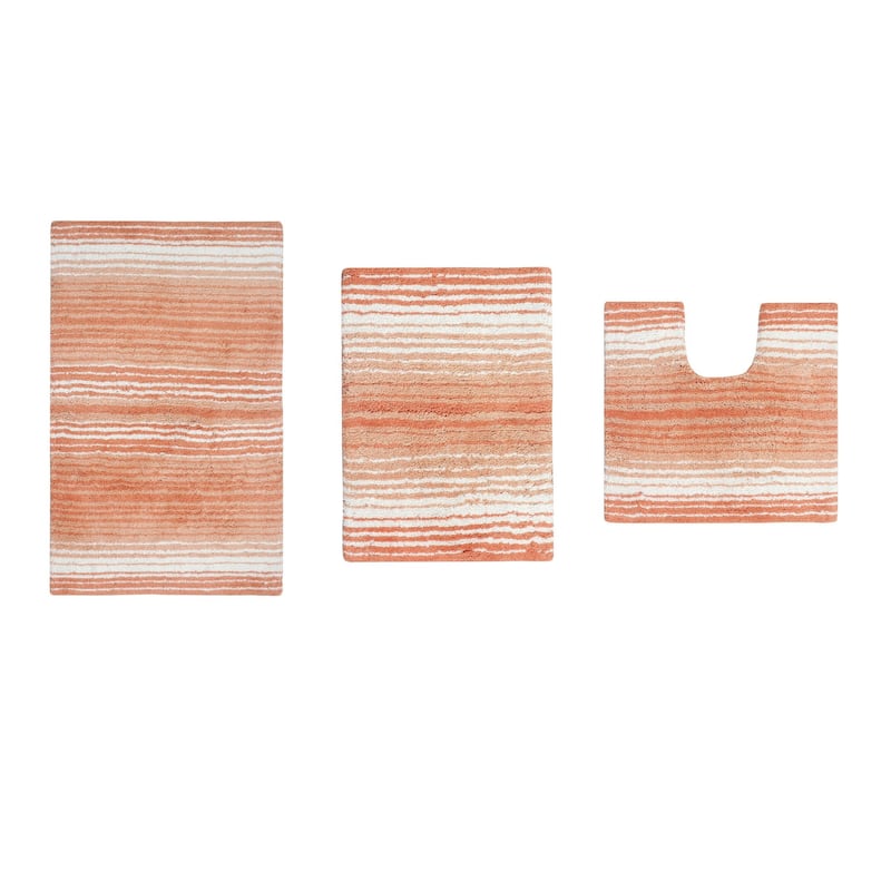 Gradiation Rug Collection 100% Cotton Non-Slip Bath Rug Set, 3 Piece Machine Washable- Bathroom Rug, Bath Rug, U Shaped Contour