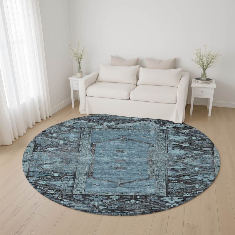 Premium Washable Super Soft Traditional Global Mayfield Rug - Blue - 8' x 8'