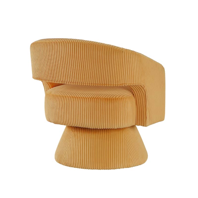 Rayne Swivel Accent Chair, Yellow Corduroy, Round Metal Swivel Base