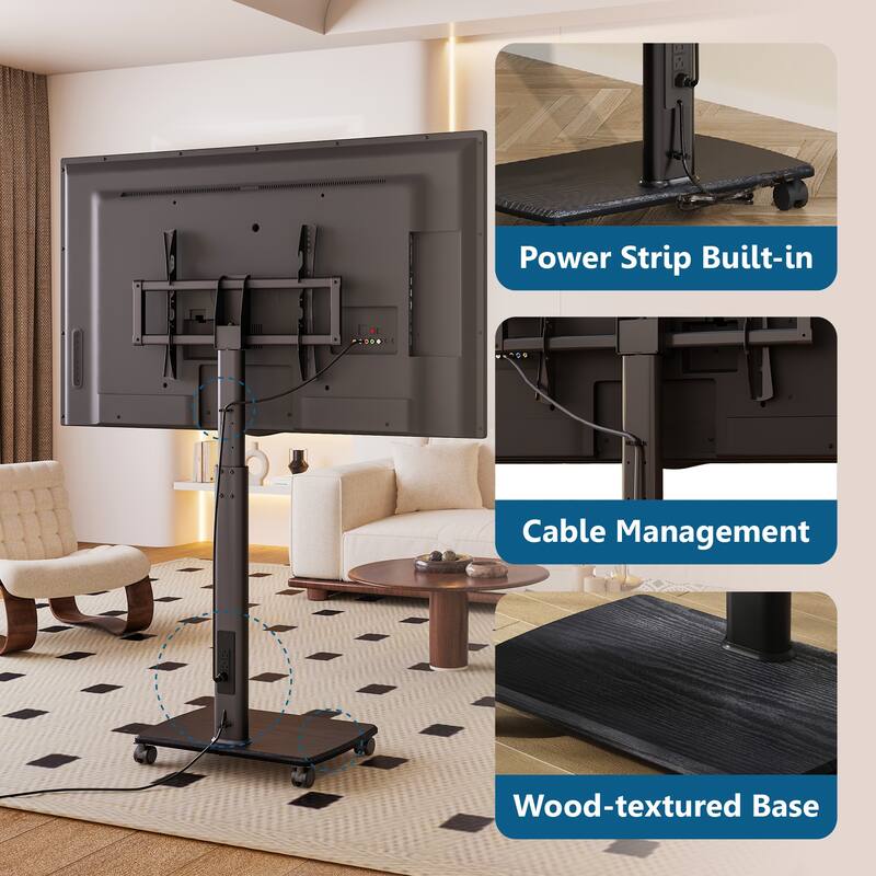 FITUEYES Rolling TV Stand with Power Strip for 32 - 65 Inch TVs