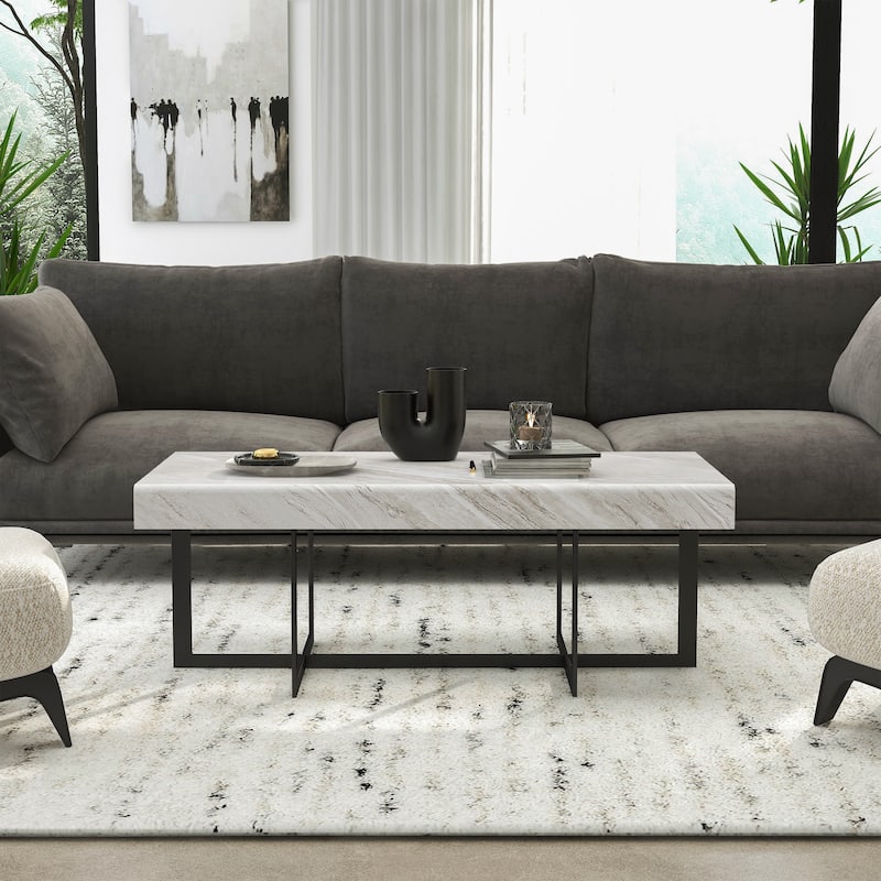 Granala Contemporary Grey 47-inch Faux Marble Coffee Table with Drawers by Furniture of America