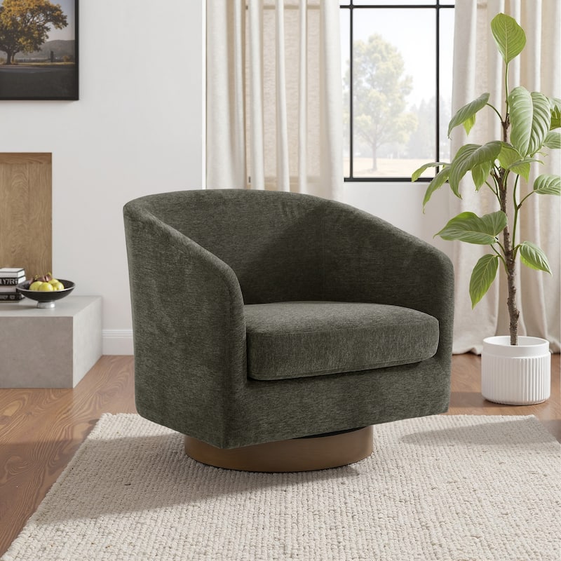 31.1'' W Modern Barrel Swivel Accent Chair - Tan-Chenille