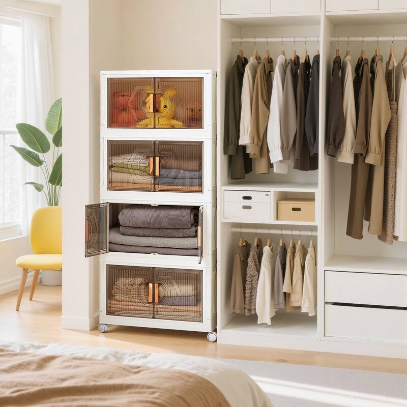 VECELO Storage Bins with Lid Stackable Storage Bins with Wheels & Folding Plastic Storage Boxes 3/4/5 Set