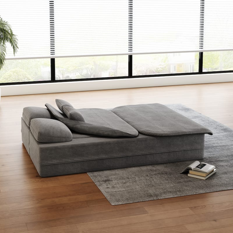 GDFStudio - Lysander Corduroy Foldable Sleeper Sofa Bed with Multi Functional Blanket