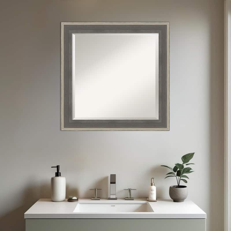 Cottage Beveled Wood Framed Bathroom Vanity Wall Mirror - Cottage Grey Silver