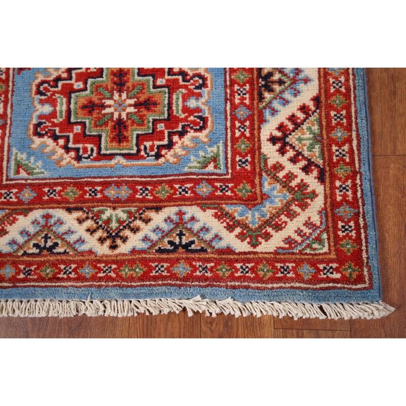 Traditional Kazak Foyer Rug Hand-Knotted Blue Wool Carpet - 2'0" x 2'9"