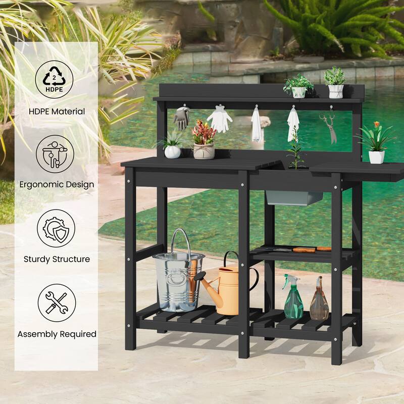 HDPE Patio Outdoor Potting Table, Versatile Gardening Planting Workbench