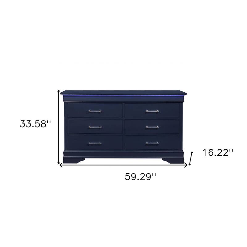 HomeRoots 59" Blue Solid Wood Six Drawer Double Dresser