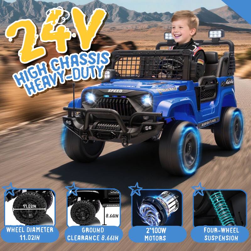 24V 2-seater Kids Ride On Electric Truck Car W/Parents Control, 2wd, Four-wheel Suspension, 8.66in Ground Clearance