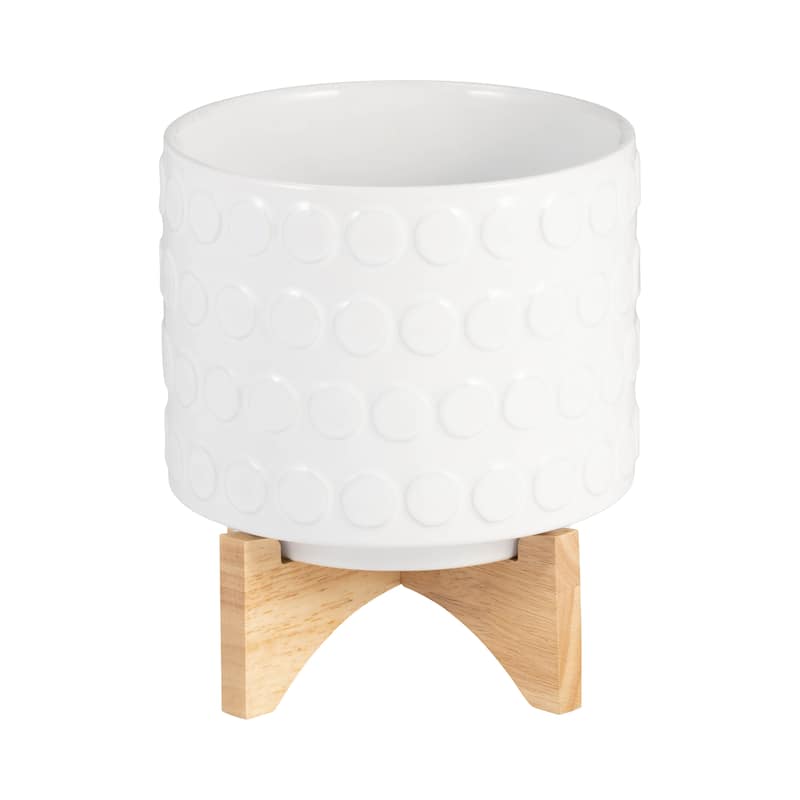 Sagebrook Home Ceramic Planters: Elevate Your Greenery with Stylish Bamboo Wood Stands - Perfect Home Decor Accessory