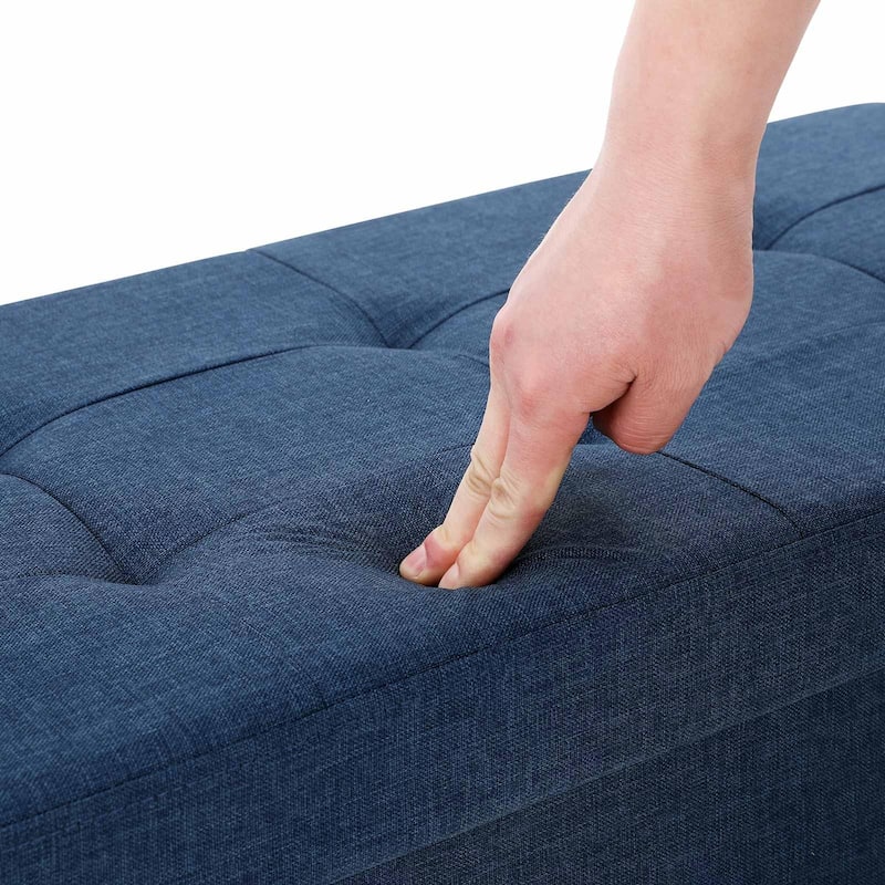 Dark Blue Faux Leather Padded 30-Inch Folding Storage Ottoman Bench with Lid