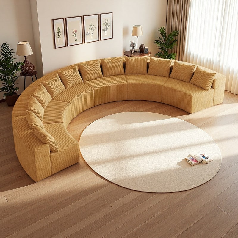 181" Corduroy Modular Curved Sectional Sofa with 12 Pillows, 6-Piece Semi-Circular Design