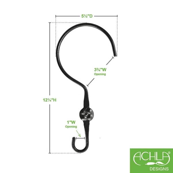 dimension image slide 1 of 2, Achla Designs Set of 2 Double Ended Extender Hangers with Wide Hook, 12 Inch Tall, Black Powder Coat Finish