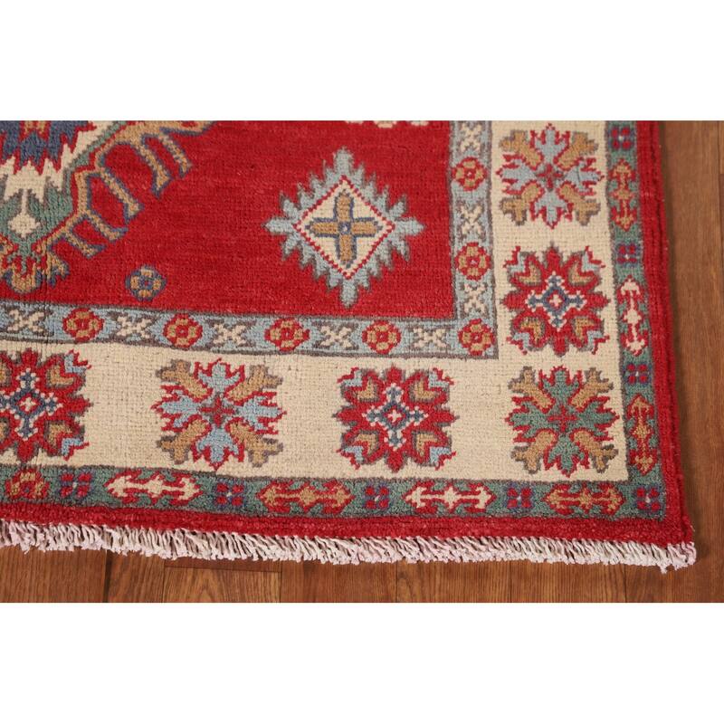 Traditional Kazak Oriental Rug Hand-Knotted Geometric Wool Carpet - 3'2"x 5'2"
