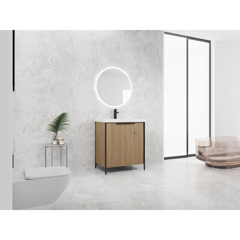 59-inch Double Sink Bathroom Vanity with Adjustable Shelves, Soft-Close Hinges, Resin Basin
