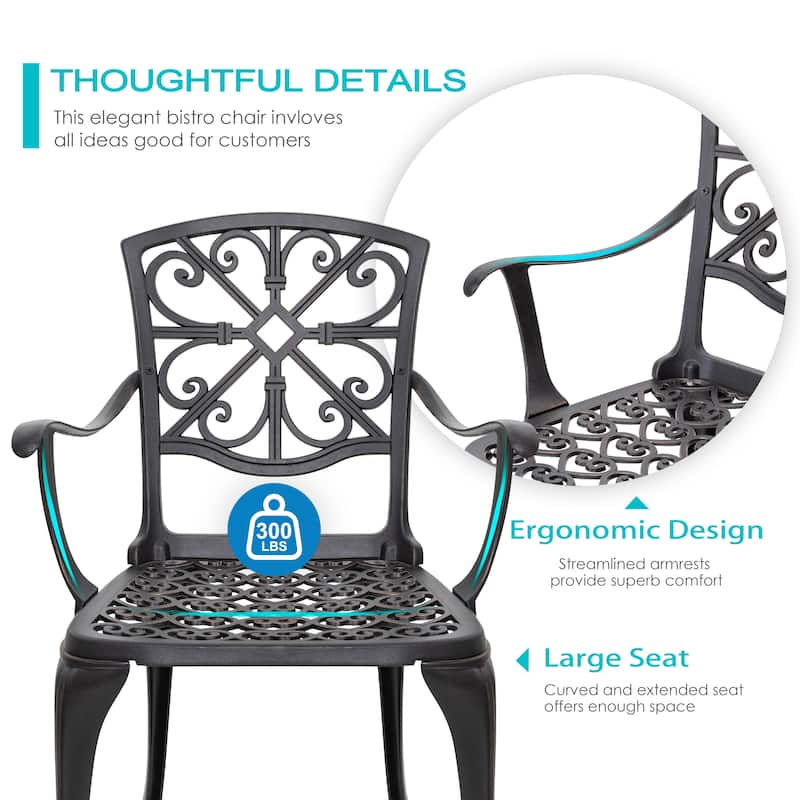 Outdoor 3-Piece Cast Aluminum Patio Set with 1.77" Umbrella Hole