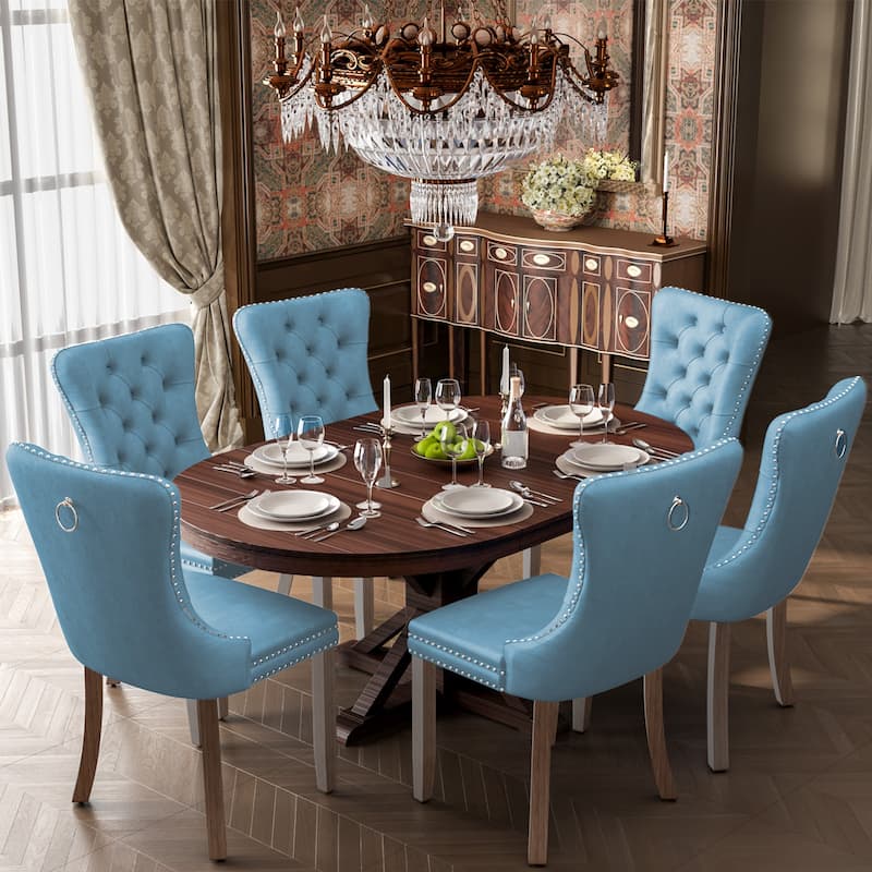 Upholstered Tufted Velvet Dining Chair with Solid Wood Legs Set of 6