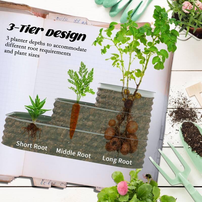 3-Tier Galvanized Steel Raised Garden Bed Kit with Rubber Strip Edging, Open Bottom for Backyard, Garden