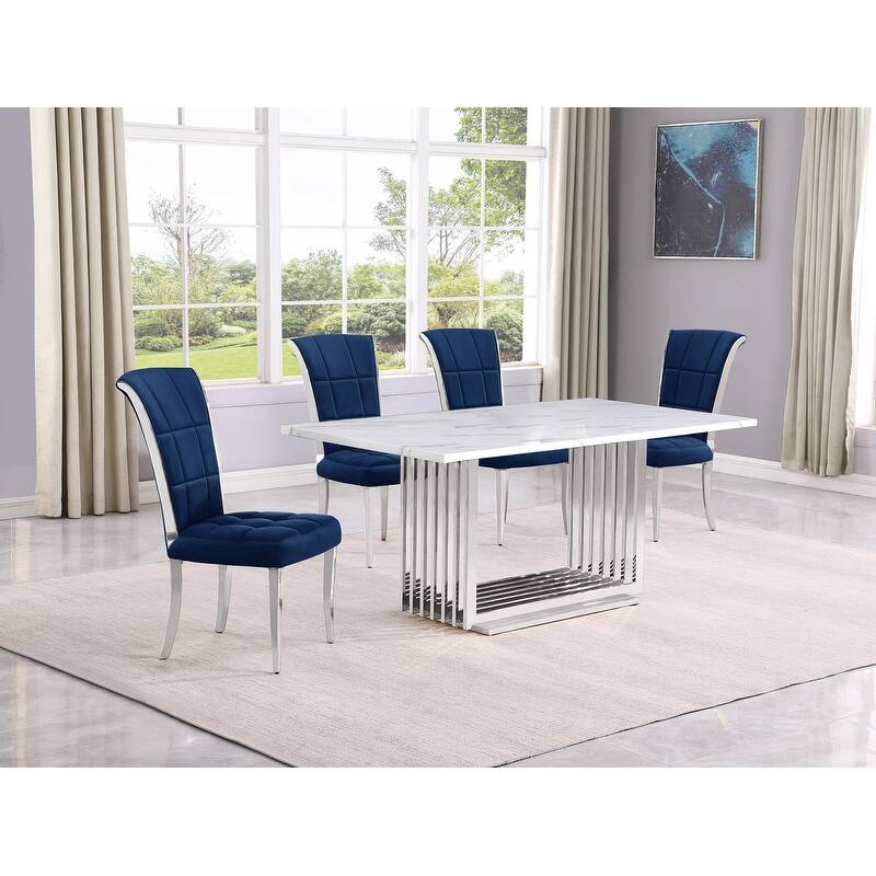 Best Quality Furniture D310/1-SC320-7 Dining Set with 68" White Marble Top