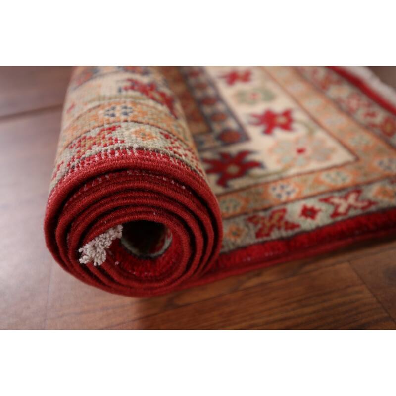Kazak Foyer Rug Handmade Traditional Red Wool Carpet - 2'8" x 4'2"