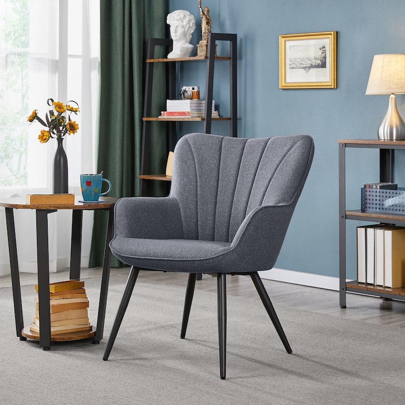 Yaheetech Modern Fabric Accent Chair Pleated Curved Back Armchair - Grey