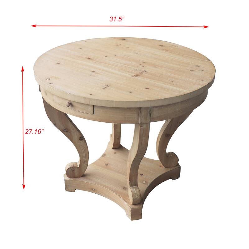 32 in. Farmhouse Wooden Small Size Round Dining Table End Table Coffee Table