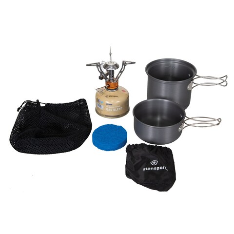Stansport Backpack Stove, Fuel & Cook Set - Silver