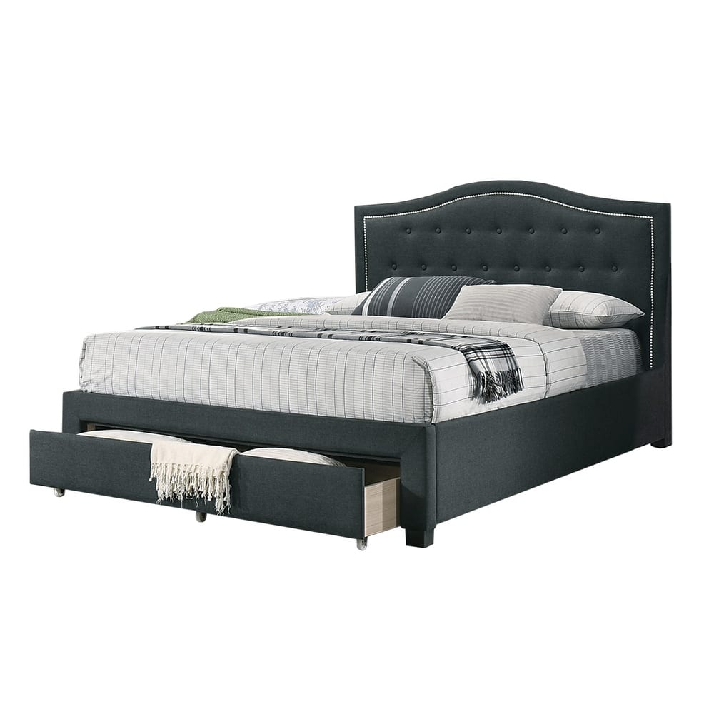 Linen Fully Upholstered Queen Bed with 1 Drawer