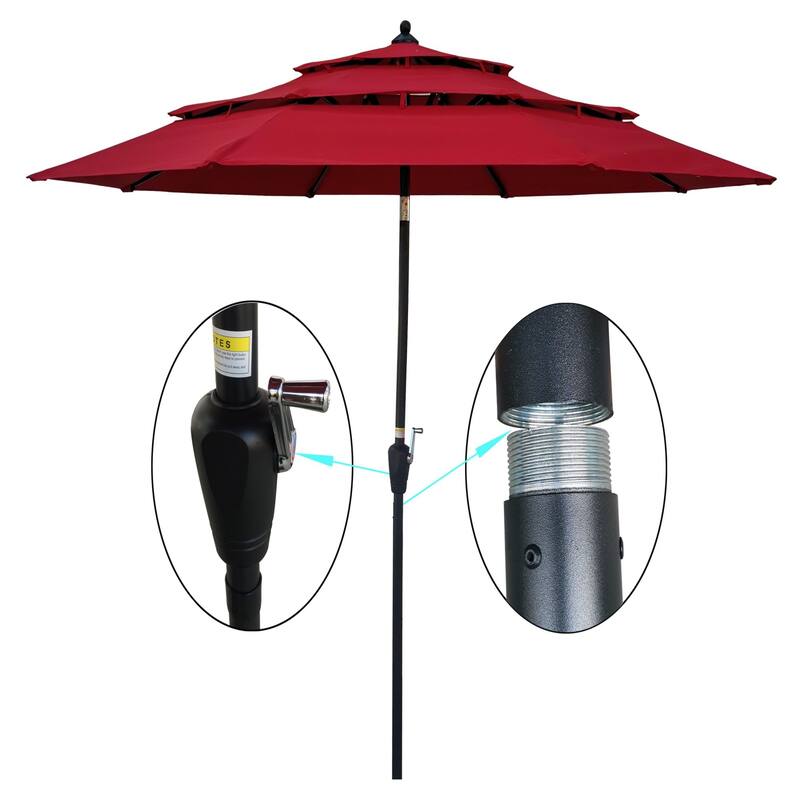 Clihome 9Ft 3-Tiers Outdoor Patio Umbrella - Red