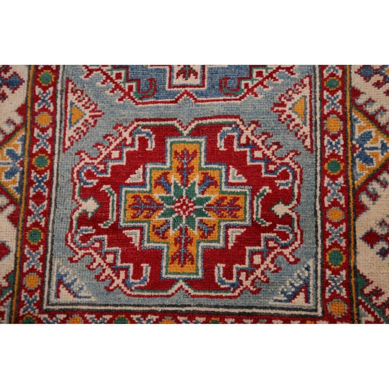 Geometric Kazak Oriental Runner Rug Hallway Hand-Knotted Wool Carpet - 2'8" x 9'4"