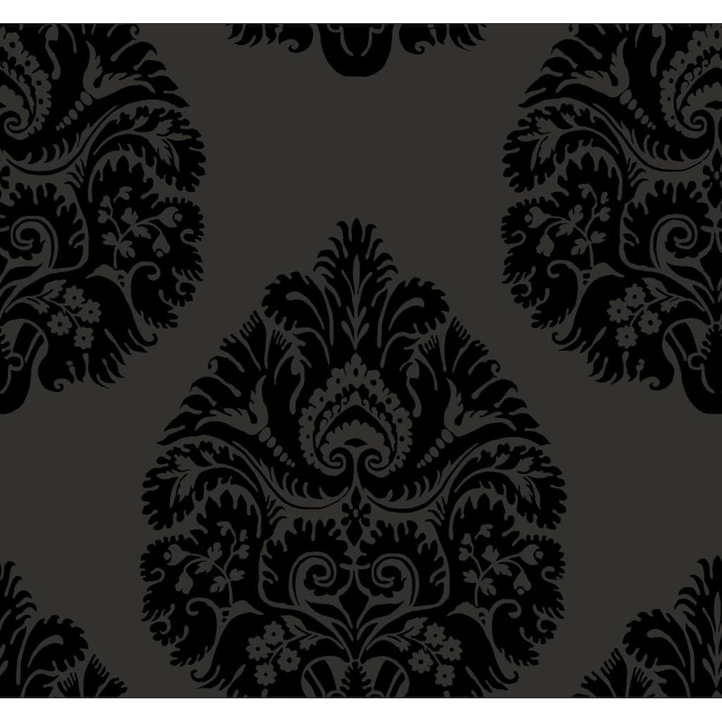 Ronald Redding Teardrop Damask Black Wallpaper