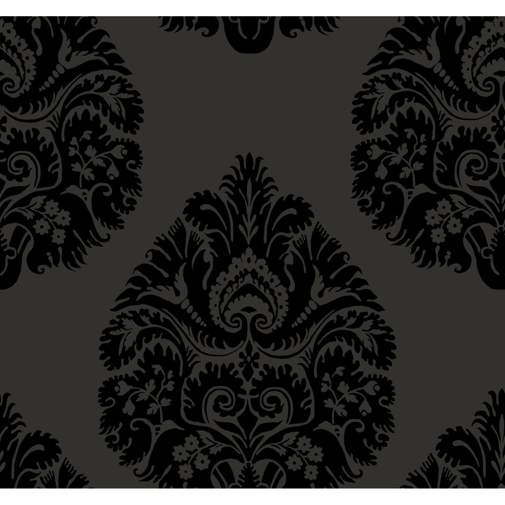 Ronald Redding Teardrop Damask Black Wallpaper