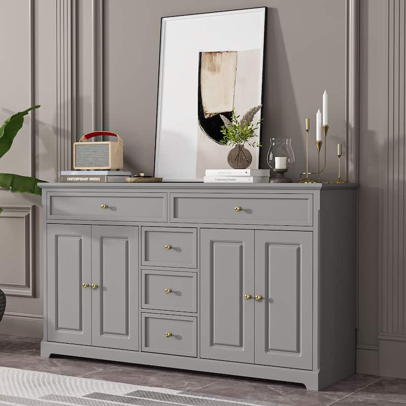 59.1''Sideboard Buffet White Mid-Century Modern Contemporary Lacquered - Grey