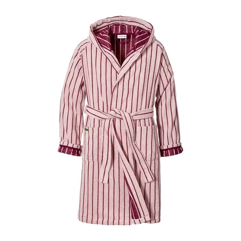 Lacoste Centre Mark Cotton Jacquard Stripe Unisex Bathrobe - Large/X-Large - Pink