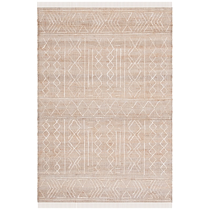SAFAVIEH Handmade Natural Fiber Tellervo Boho Jute Fringe Rug - 6' Square - Natural/Ivory
